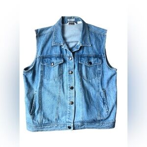 VTG Y2K Denim Vest Rachel FRIENDS Sz M Button Up Flap Pockets Medium Wash